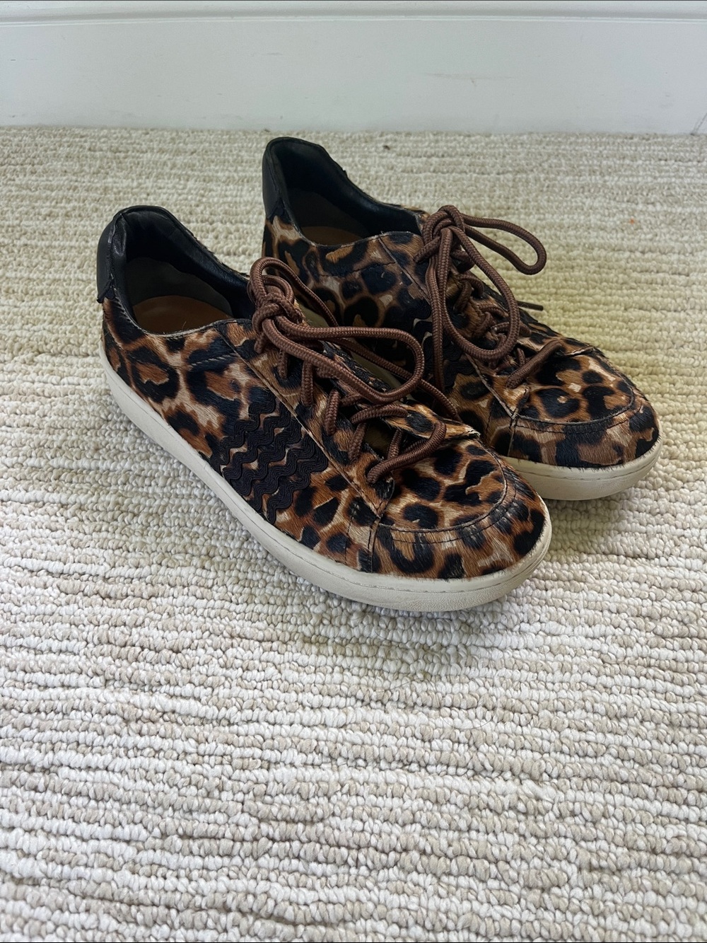 Loeffler Randall Leopard Print Lace-Up Sneakers with Brown Laces